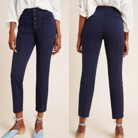 Anthropologie Pants - Anthropologie Bryson Tapered Button Fly Navy Blue Pants Size 0